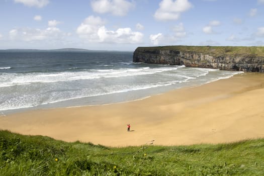 Beautiful view over the Ballybunion beach and cliffs on the Atlantic coast in Ireland