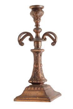 antique brass candlestick isolated over white background