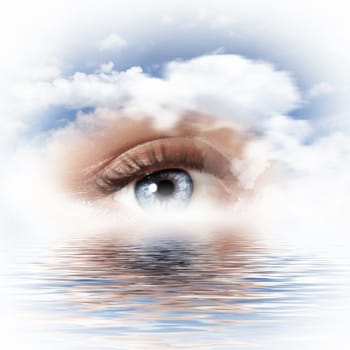 Conceptual illustration of eye overlooking water scenic