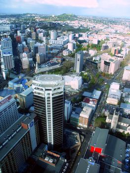 Auckland, New Zealand - June 29, 2005: View of ASB Bank Centre and downtown Auckland New Zealand from the Sky Tower at over 600 feet from the ground.