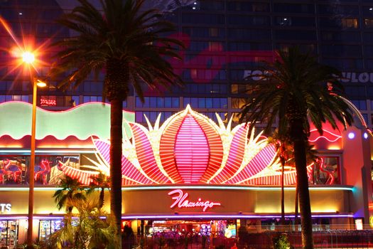 Las Vegas, USA - May 22, 2012: The Flamingo Las Vegas is a hotel and casino located on the famous Las Vegas Strip and has a art deco theme.  The Flamingo opened in 1946 and seen here is the entrance on Las Vegas Boulevard.