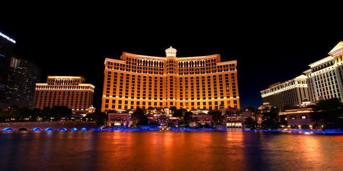 Las Vegas, USA - May 22, 2012: Bellagio is a posh hotel and casino located on the famous Las Vegas Strip. Neighboring properties are Caesars Palace and the Cosmopolitan.