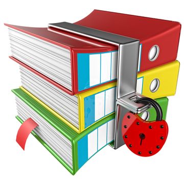 three colored folders with red hinged lock, stores important information