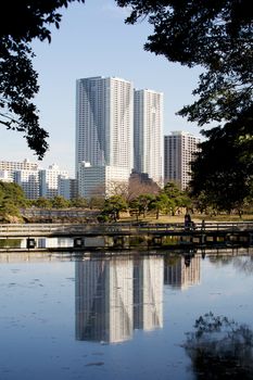 Tokyo city buildings and garden, Japan