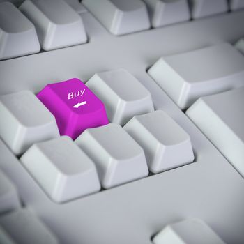 The button for purchases on the keyboard. Online shop.