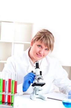 female doctor working in the lab, doing research