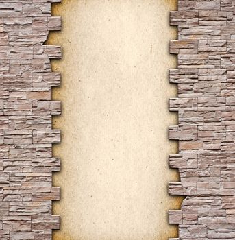 Plaster background with brick wall framing 