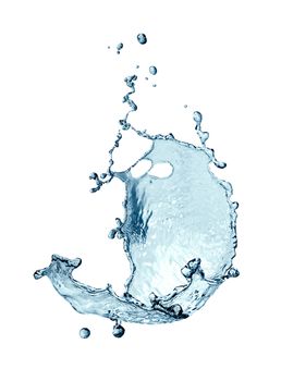 Abstract blue splashing water on white background