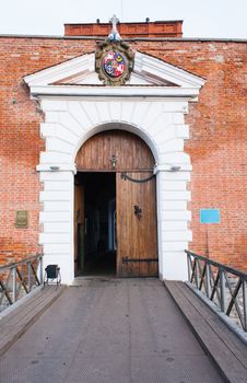 gates of the medieval castle. Medieval Dubno Castle, 1492. Ukraine.