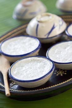 Thai dessert made of coconut milk, flour,pandan leaves and tapioca flour