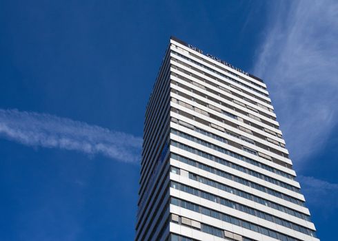 Frankfurt (Oder)'s Oderturm Tower with blue sky, Brandenburg, Germany