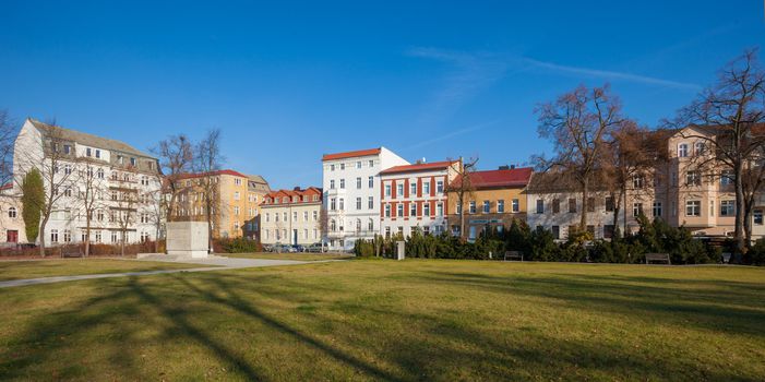 Ottomar Geschke Square with blue sky, Fuerstenwalde, Brandenburg, Germany