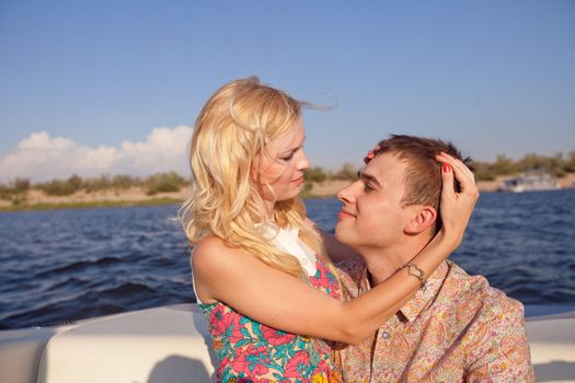 happy couple on the boat