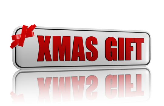 3d white banner with text xmas gift and red bow, business and holiday concept