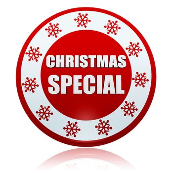 christmas special 3d red circle banner with white text and snowflakes symbol, business concept