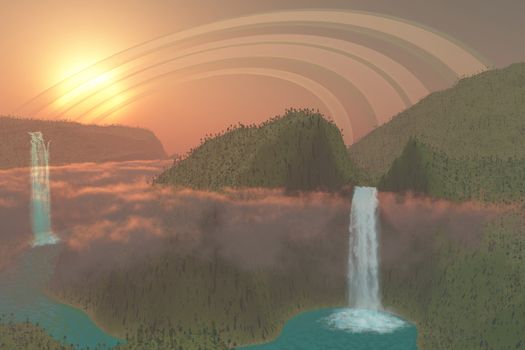 This alien planet of lush tropical jungle, river systems and waterfalls is surrounded by rings.