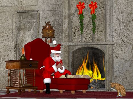 Santa contemplates what little girls and boys should be on the naughty and nice list.