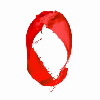 Bright red colour paint splash on white background
