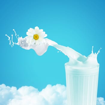 Fresh milk in the glass on colour background, illustration