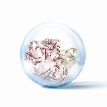 Image of heap of money bills inside a glass sphere