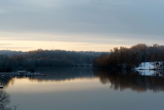 cold early morning over lake