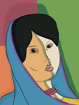 Abstract portrait of an Indian Muslim woman in traditional headscarf