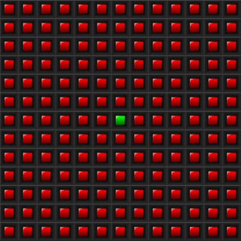 Black Abstract background with red squares, only one green