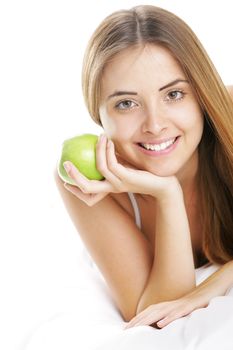 Smiling Young Woman Holding Green Apple