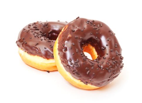 Chocolate Donuts Stacked on white background