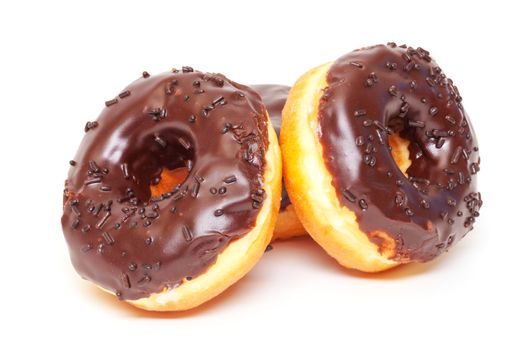 Chocolate Donuts Stacked on white background