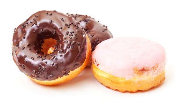 Chocolate Donuts Stacked on white background