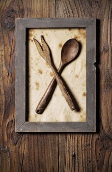 Fork and spoon wooden framed, menu cover