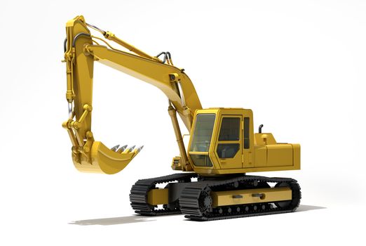 Excavator on a white background, with reflection and shadow