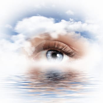 Conceptual illustration of eye overlooking water scenic