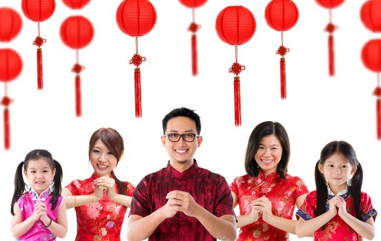 Group of Chinese people greeting, Chinese new year concept, isolated over white background.
