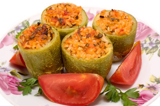 Zucchini stuffed with minced meat and rice