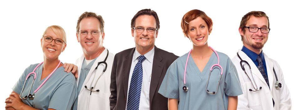 Small Group of Doctors or Nurses and Businessman Isolated on a White Background.
