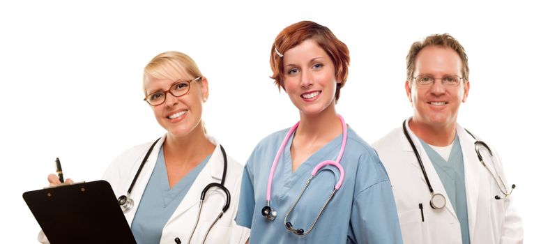 Group of Doctors or Nurses Isolated on a White Background.