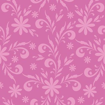 Seamless floral background, pink symbolical silhouette flowers on lilac