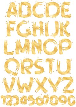 gold alphabet and numbers with gold stars