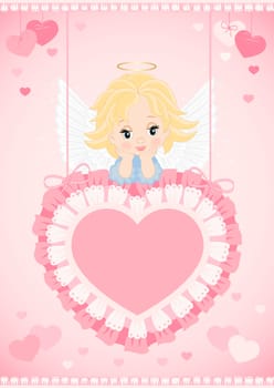 greeting card with an angel on the pink heart