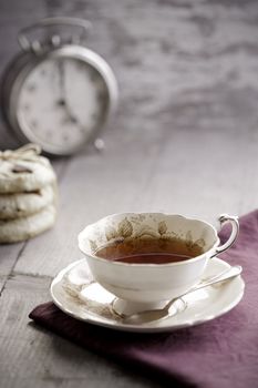 Breakfast with tea and Chocolate chip cookies