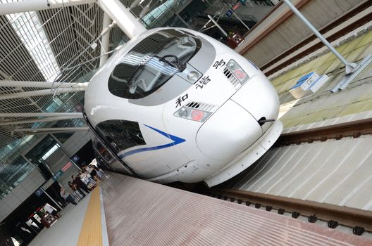 SHENZHEN, CHINA - SEPTEMBER 9:  Fast train starts from Shenzhen to Wuhan on September 9, 2012. With speed 300km/h train arrives Wuhan within 5 hours.