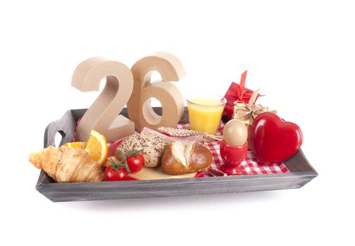 Happy birthday breakfast on a tray
