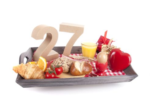 Happy birthday breakfast on a tray