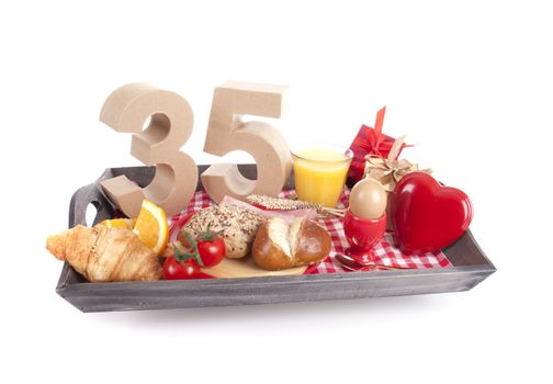 Happy birthday breakfast on a tray