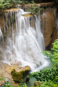 Beautiful Waterfall in Srinakarin Dam National Park , Kanchanaburi Province , Thailand