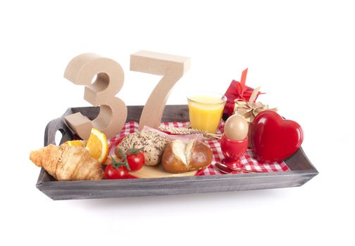Happy birthday breakfast on a tray