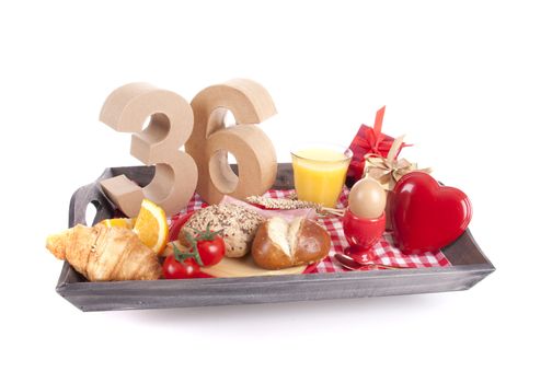 Happy birthday breakfast on a tray