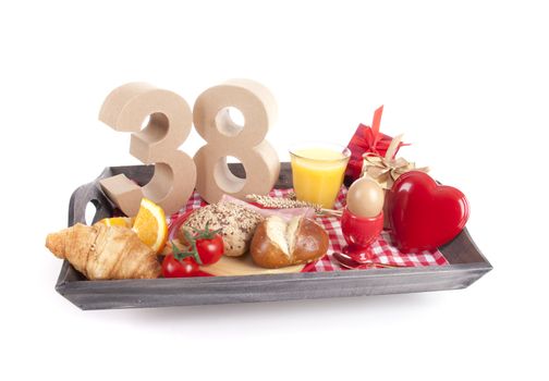 Happy birthday breakfast on a tray